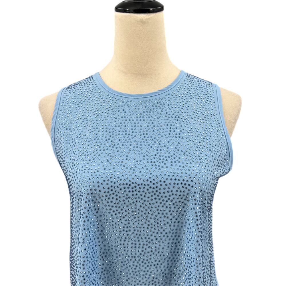 Queen of Sparkles NEW Light Blue Rhinestone Active Sleeveless Crop Tank Top - Picture 6 of 12